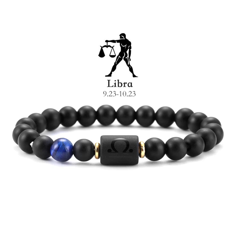 ✨ 12 Zodiac Natural Stone Bracelet – Cancer, Virgo, Leo, Libra – Unisex Couple & Friendship Jewelry Gift