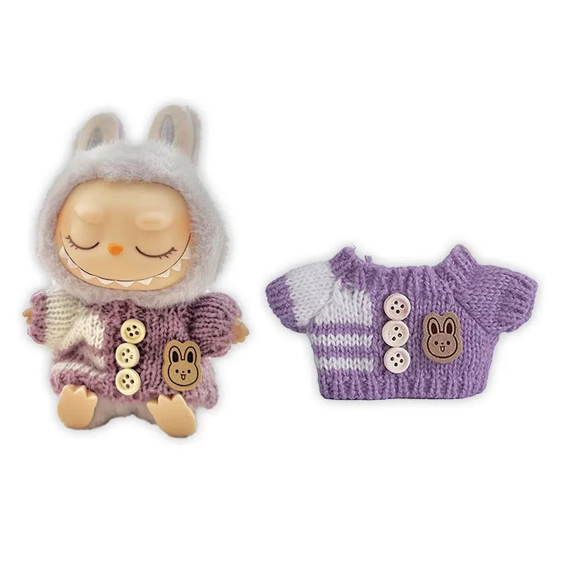 1Set Doll Clothes for 17cm Labubu Cotton Dolls – Sweater, Hat & Scarf Accessories