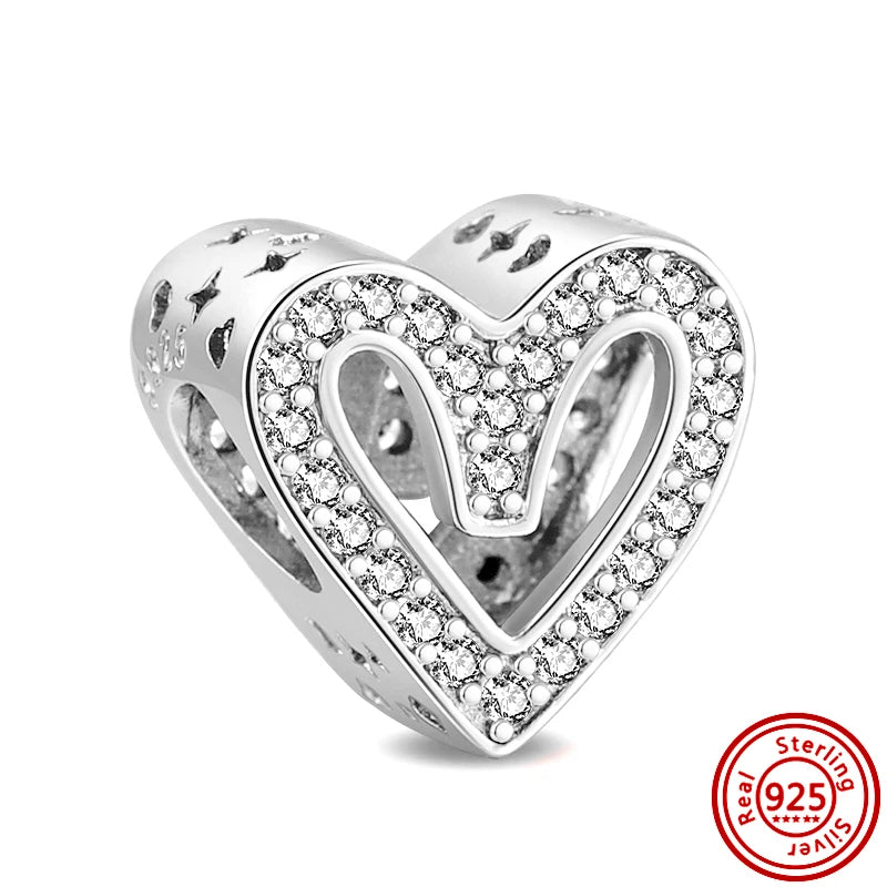 ✨ 925 Silver Sparkling Charms – ❄️ Snowflake, 🌿 Herbarium, 😇 Angel Wings & ❤️ Heart | Pandora-Style Bracelet Compatible
