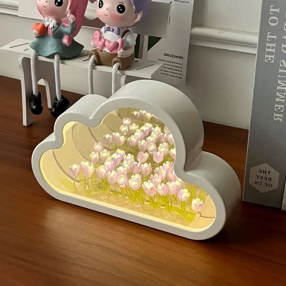 🪞✨ Tulip Cloud Mirror Night Lamp – 4-in-1 DIY Gift for Girls & Women 🎁🌷