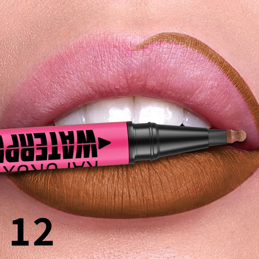 12 színű vízálló matt ajakkontúr ceruza – Tartós, természetes ajakkontúr stift💄💋