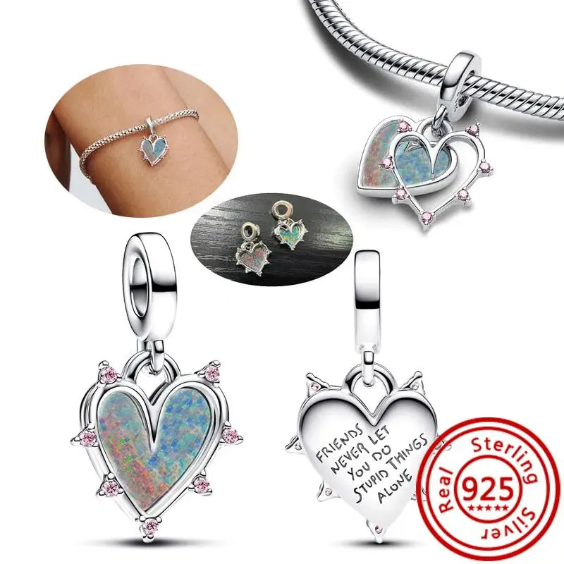 ✨ 925 Silver Friendship Charms – 🦥 Sloth, 🐸 Frog & ❤️ Double Heart | Pandora-Style Bracelet Compatible