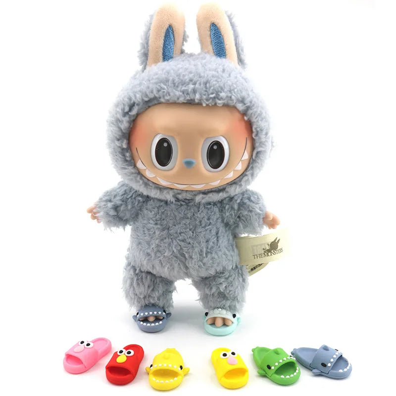 Labubu Shark Slippers – Cute Mini Beach Shoes for 15/17cm Dolls