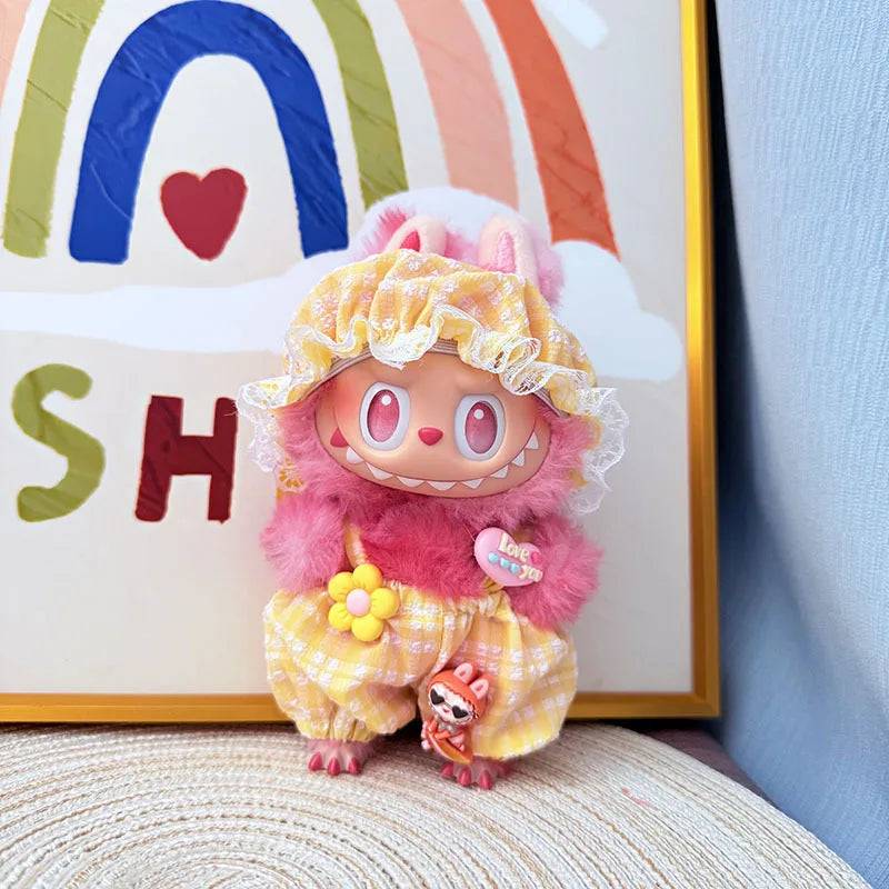 Labubu Summer Pajamas Set – 15/17cm V1 V2 V3 Doll Clothes with Hat