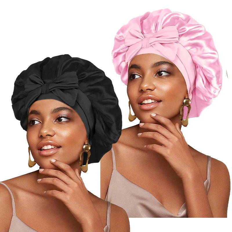 Adjustable Satin Sleeping Bonnet for Women – Solid Color Night Cap with Stretchy Tie Band & Elastic Fit