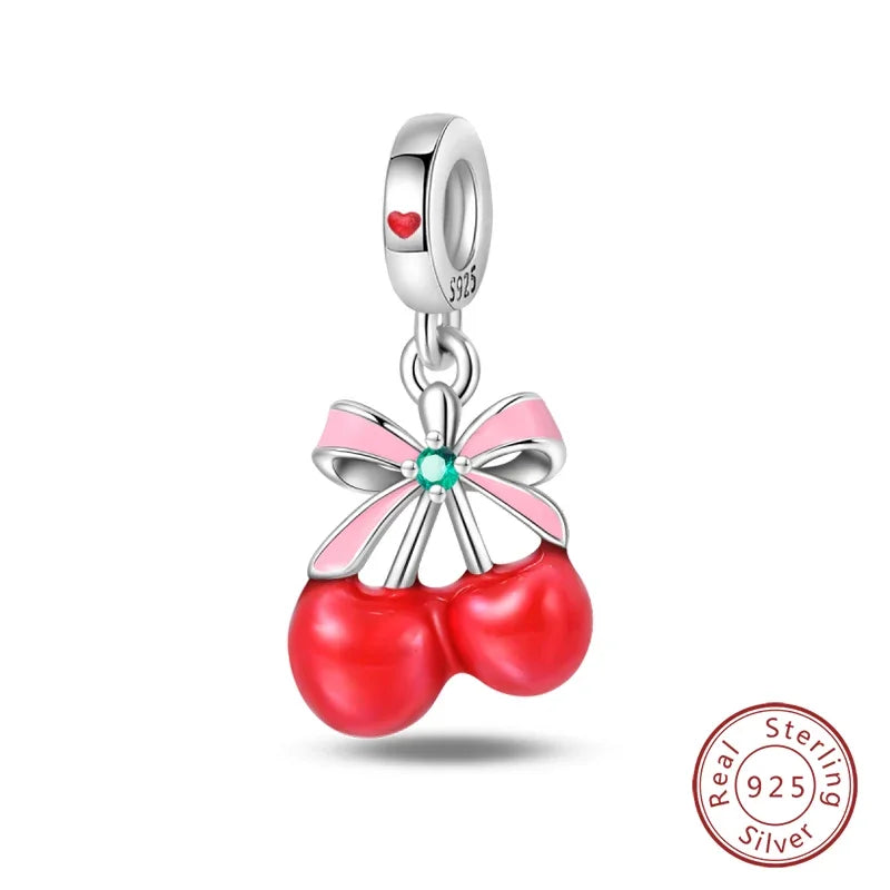 ✨ 925 Silver Halloween Charms – 💀 Skull, 🍎 Apple & 🍒 Cherry | Pandora-Style Bracelet Compatible