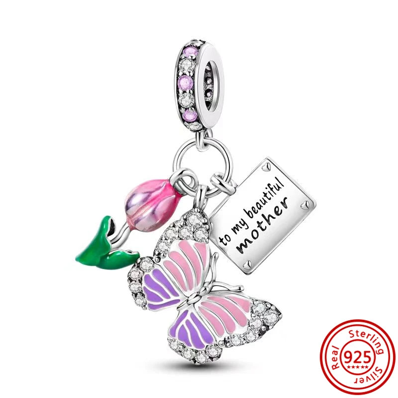 ✨ 925 Silver Purple Charms – ❤️ Heart-Shaped Stone & 🕷️ Spider | Pandora-Style Bracelet Compatible