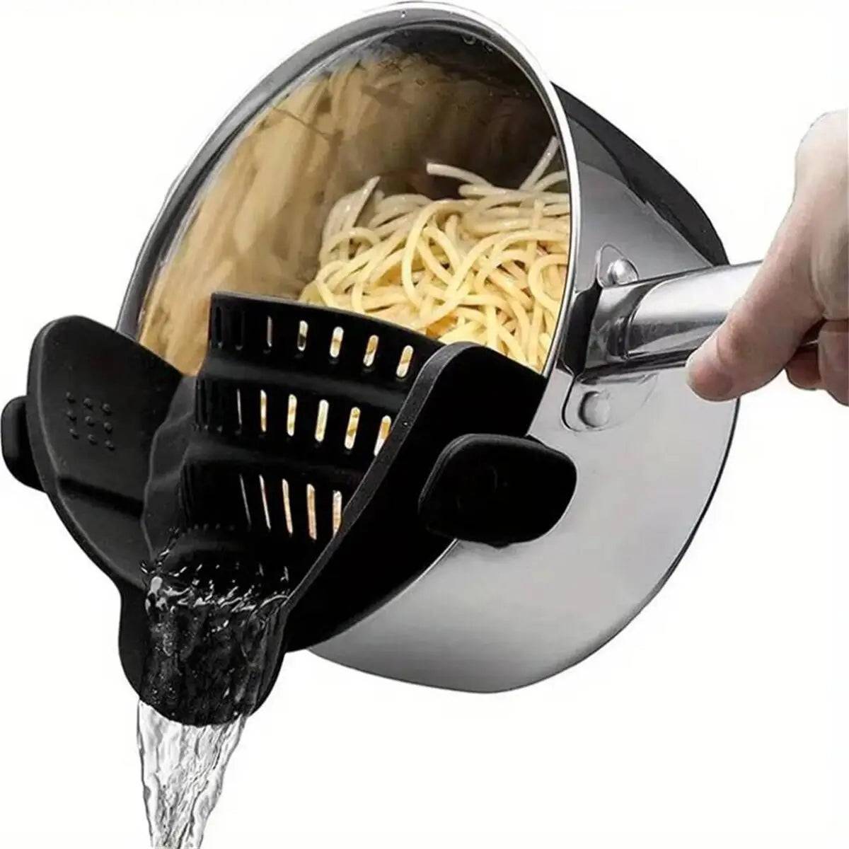 ClipFlow™ Adjustable Pot Strainer – Universal Cookware Drainer