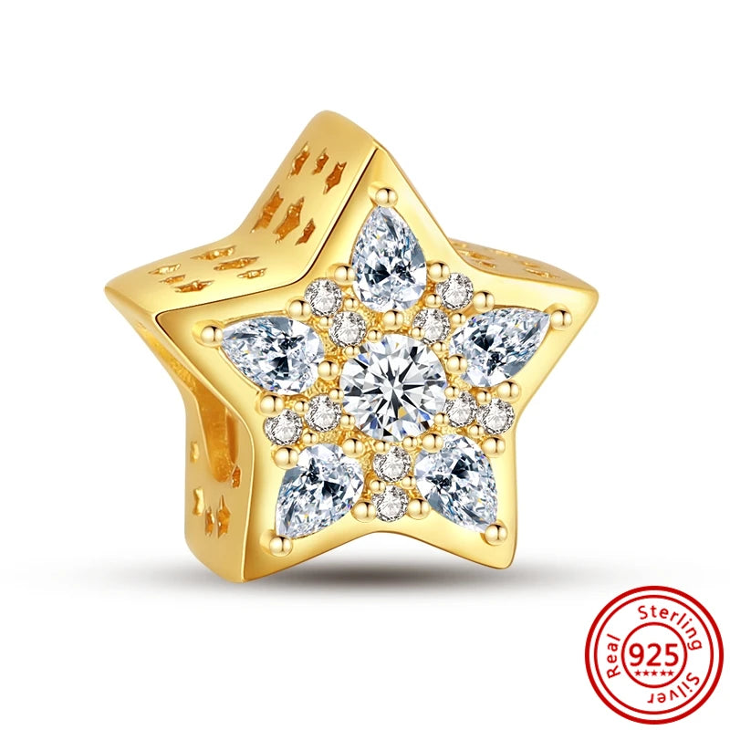 ✨ 925 Silver Gold-Plated Charms – ✨ Sparkling Dangle Beads | Pandora-Style Bracelet Compatible