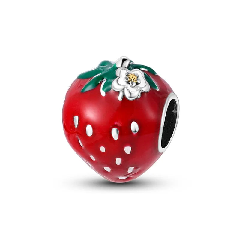 ✨ 925 Silver Strawberry & Cherry Charms – Fruit Series Beads | Pandora-Style Bracelet Compatible