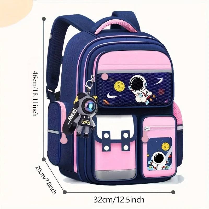 Astronaut Cartoon Backpack for Grades 3-6 – Large Capacity Waterproof School Bag for Kids
