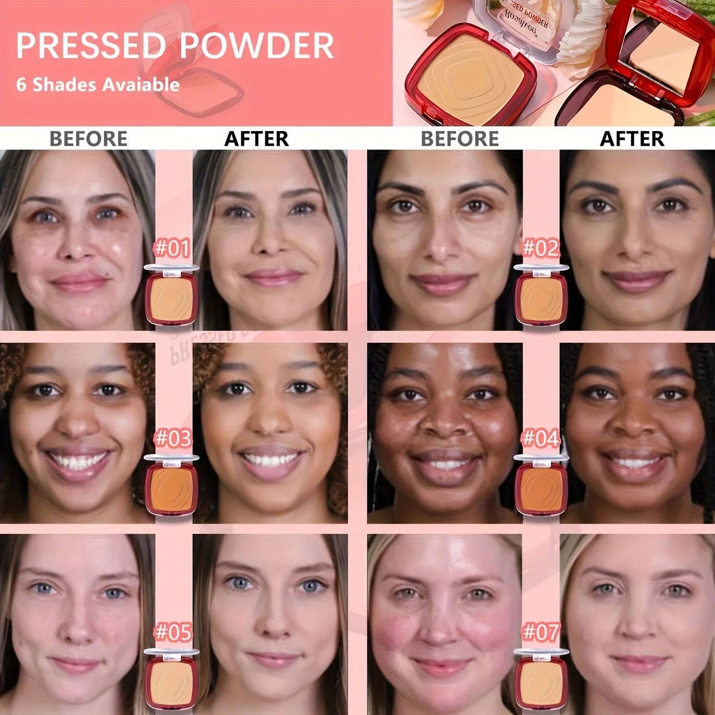 ✨ Matte Full Coverage Pressed Powder Foundation with Puff Applicator