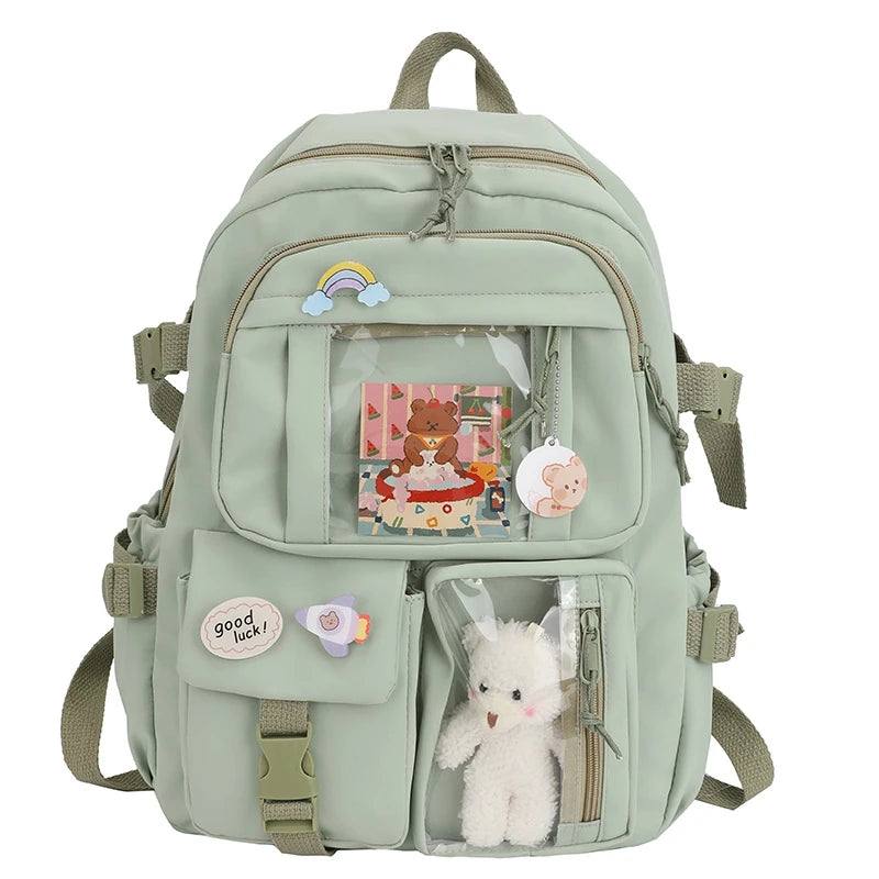 Cute Women’s Backpack – Waterproof Multi-Pocket Nylon Kawaii School Bag for Students & Girls