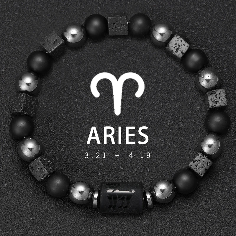 ✨ 12 Zodiac Natural Stone Bracelet – Cancer, Virgo, Leo, Libra – Unisex Couple & Friendship Jewelry Gift