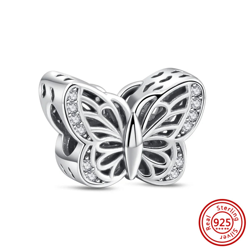 ✨ 925 Silver Sparkling Charms – ❄️ Snowflake, 🌿 Herbarium, 😇 Angel Wings & ❤️ Heart | Pandora-Style Bracelet Compatible