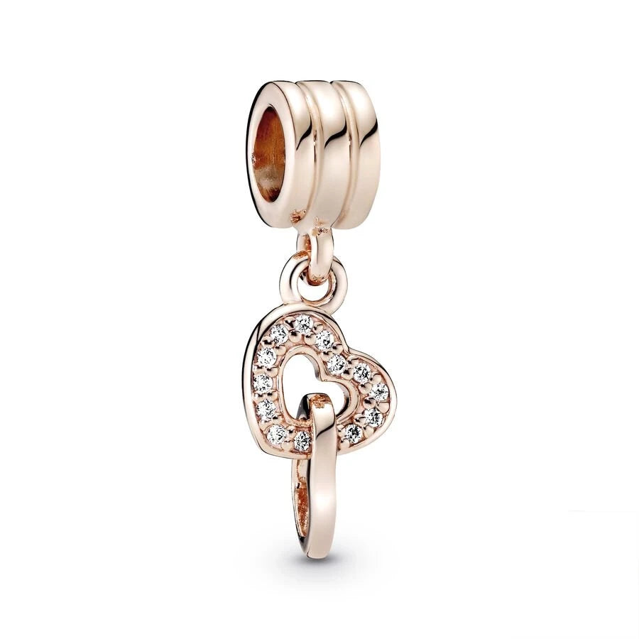 ✨ Rose Gold Plated Winter Charms – ❄️ Snowflake & 💖 Interlocking Hearts | Pandora-Style Bracelet Compatible