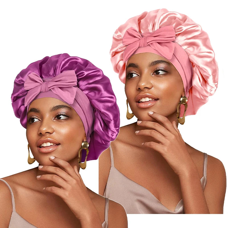 Adjustable Satin Sleeping Bonnet for Women – Solid Color Night Cap with Stretchy Tie Band & Elastic Fit