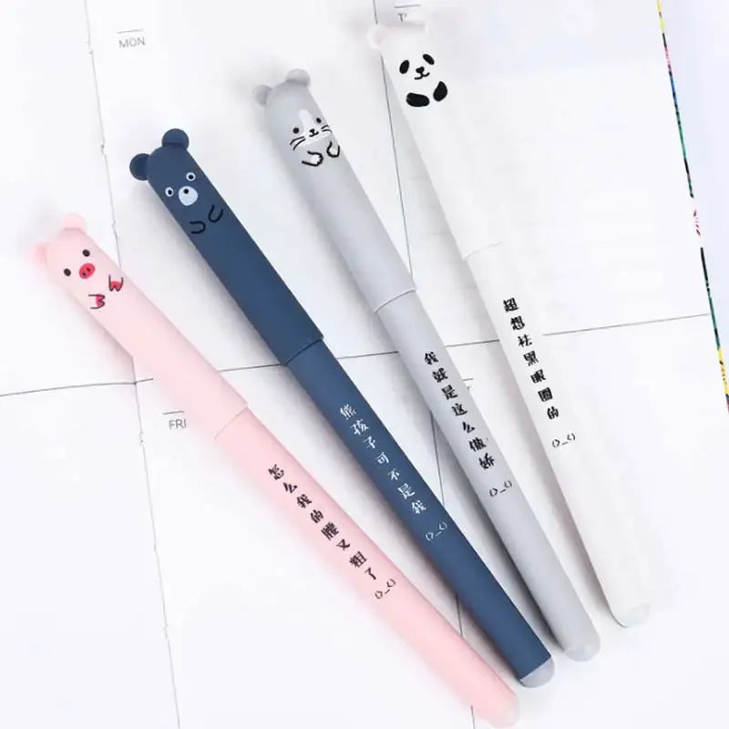 Kawaii Pig Bear Cat Erasable Gel Pen Set - 4+20 Pcs for School & Office