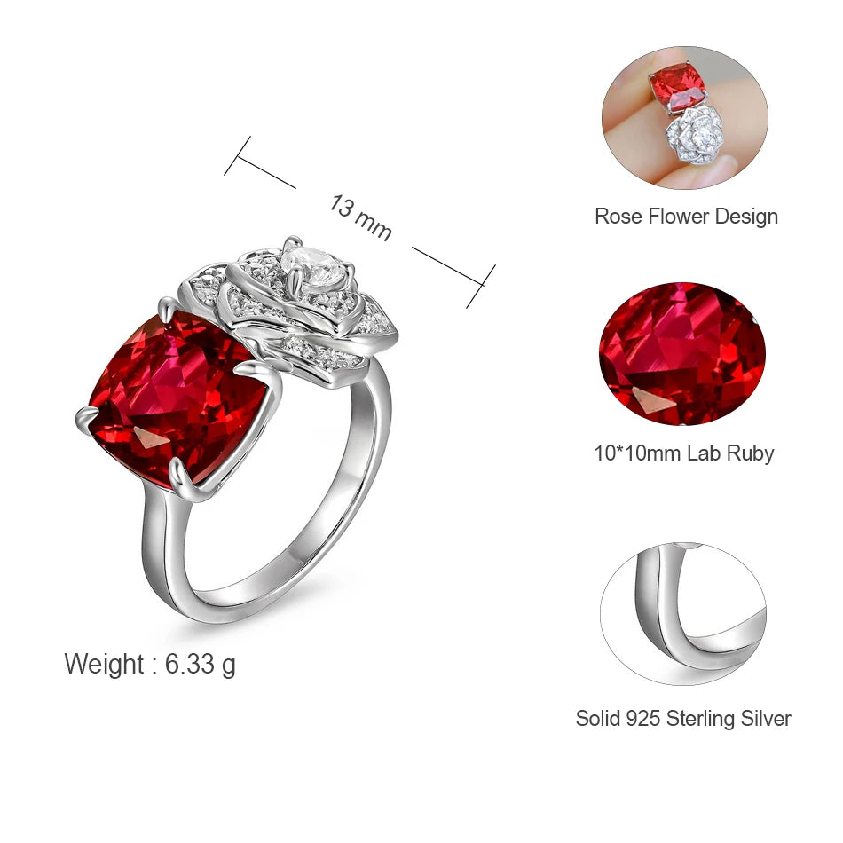 💍 Silver Ring with Lab Ruby & Diamond – Eternal Love Engagement Jewelry ❤️🌹