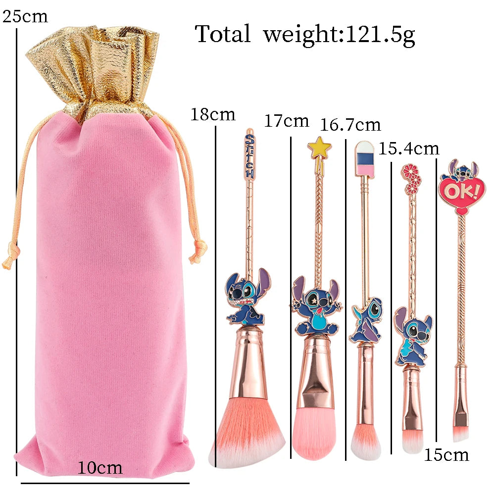🌺💙 5PCS Lilo & Stitch Makeup Brush Set – Kawaii Cosmetic Tools