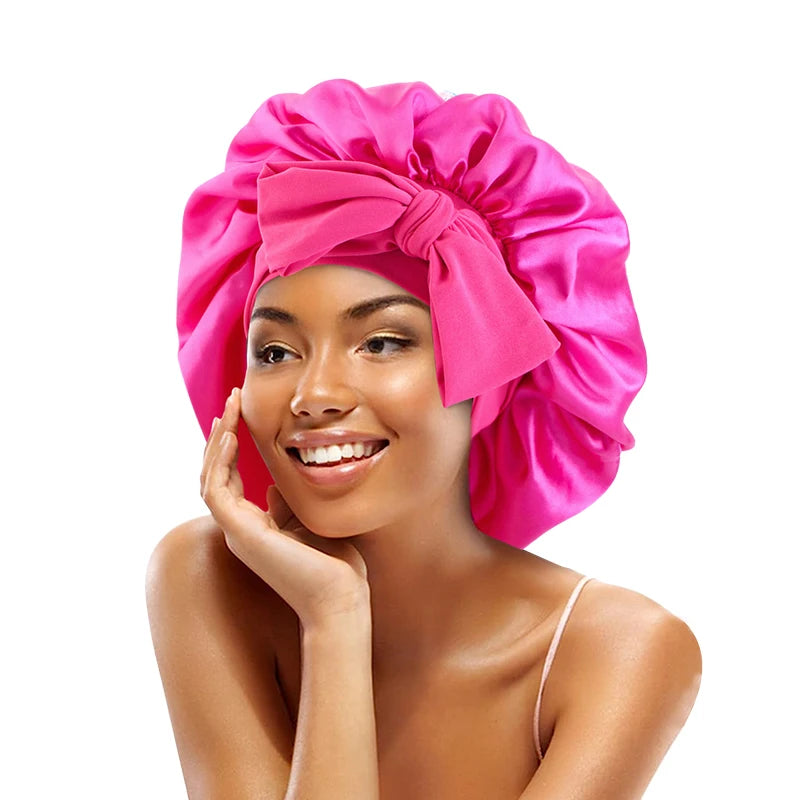 Adjustable Satin Sleeping Bonnet for Women – Solid Color Night Cap with Stretchy Tie Band & Elastic Fit
