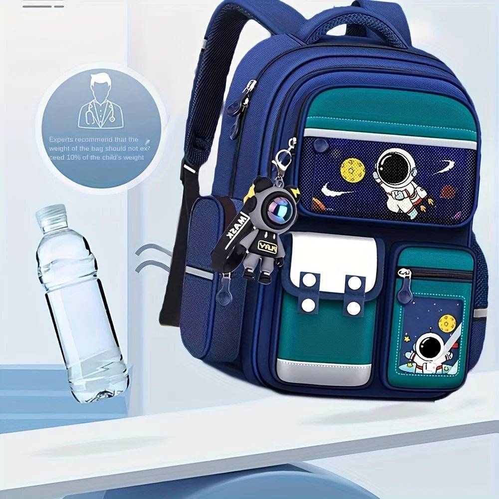 Astronaut Cartoon Backpack for Grades 3-6 – Large Capacity Waterproof School Bag for Kids