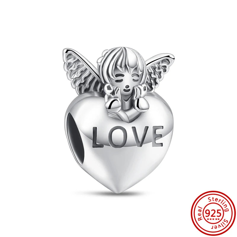 ✨ 925 Silver Sparkling Charms – ❄️ Snowflake, 🌿 Herbarium, 😇 Angel Wings & ❤️ Heart | Pandora-Style Bracelet Compatible