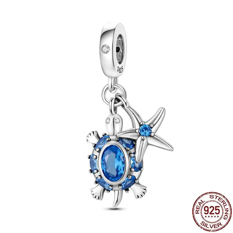 ✨ 925 Silver Ocean Charms – 🐙 Octopus, 🐢 Sea Turtle, 🐬 Dolphin & 💧 Blue Zircon | Pandora-Style Bracelet Compatible