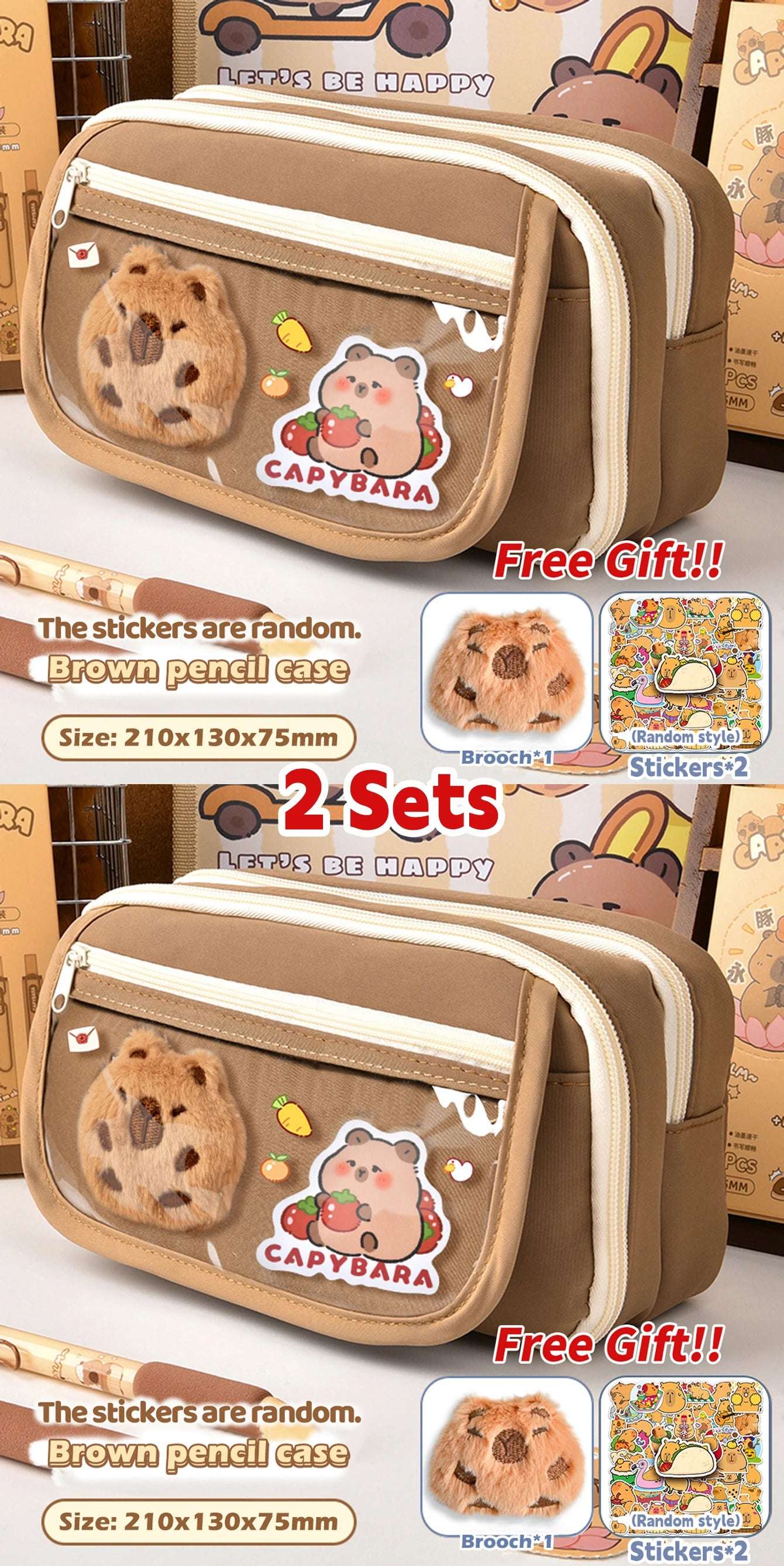 Capybara Pencil Case – 1Pc Large Capacity Flip Cover Stationery Bag for School or Office