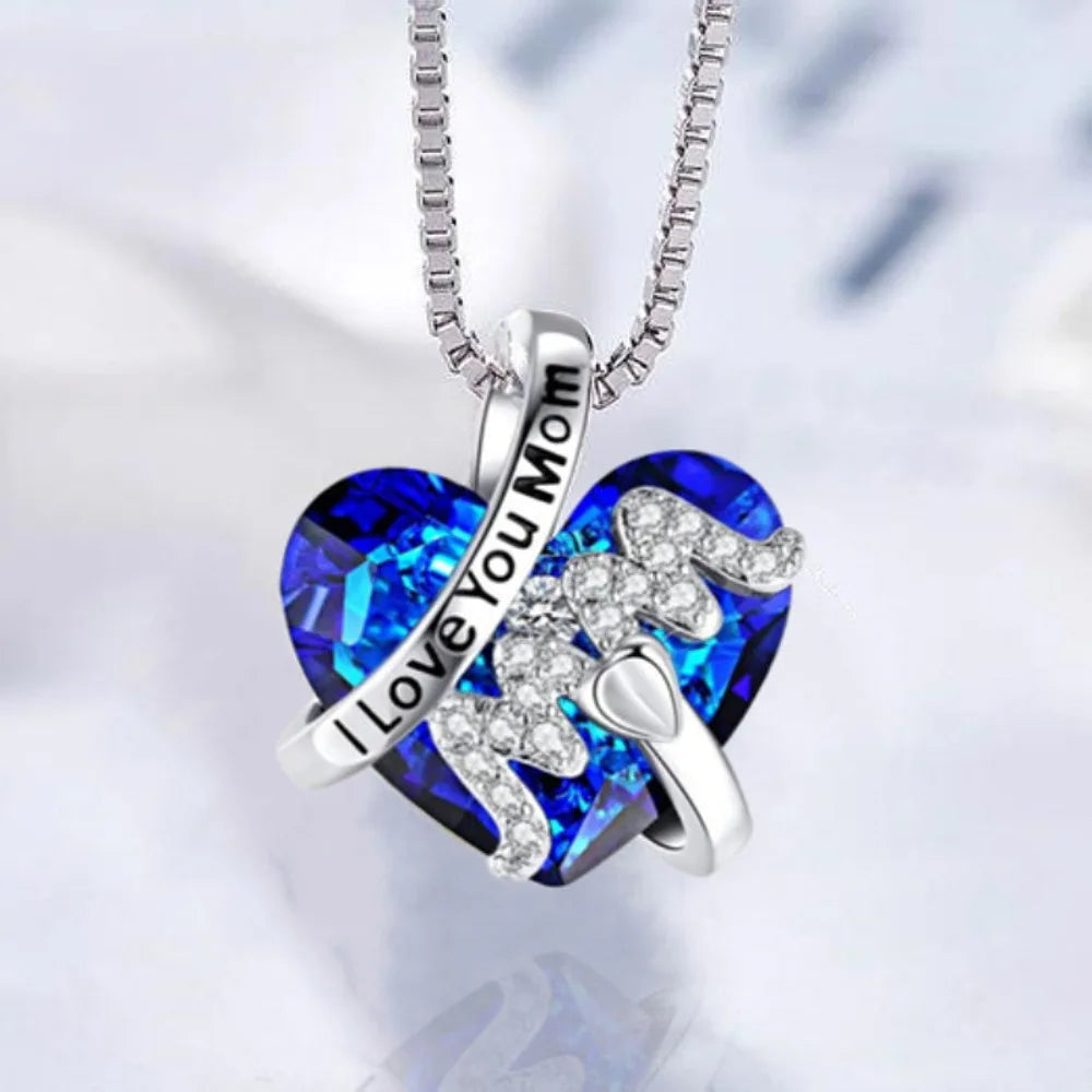 💖 Luxus divatos szív alakú medál nyaklánc anyák napjára – piros és kék 💙 Elegáns lánc és kiegészítők ajándék 🎁