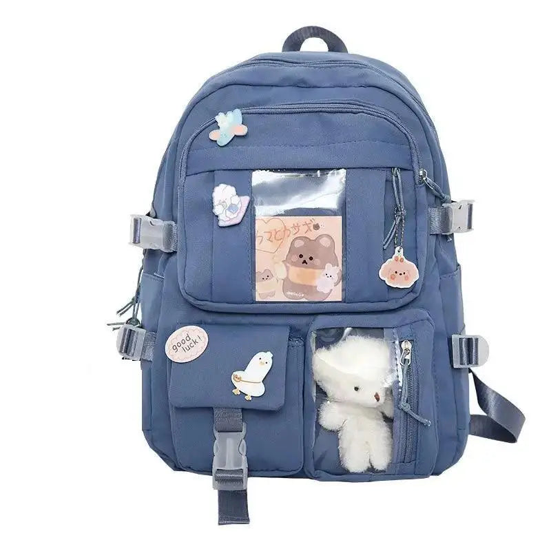 Cute Women’s Backpack – Waterproof Multi-Pocket Nylon Kawaii School Bag for Students & Girls