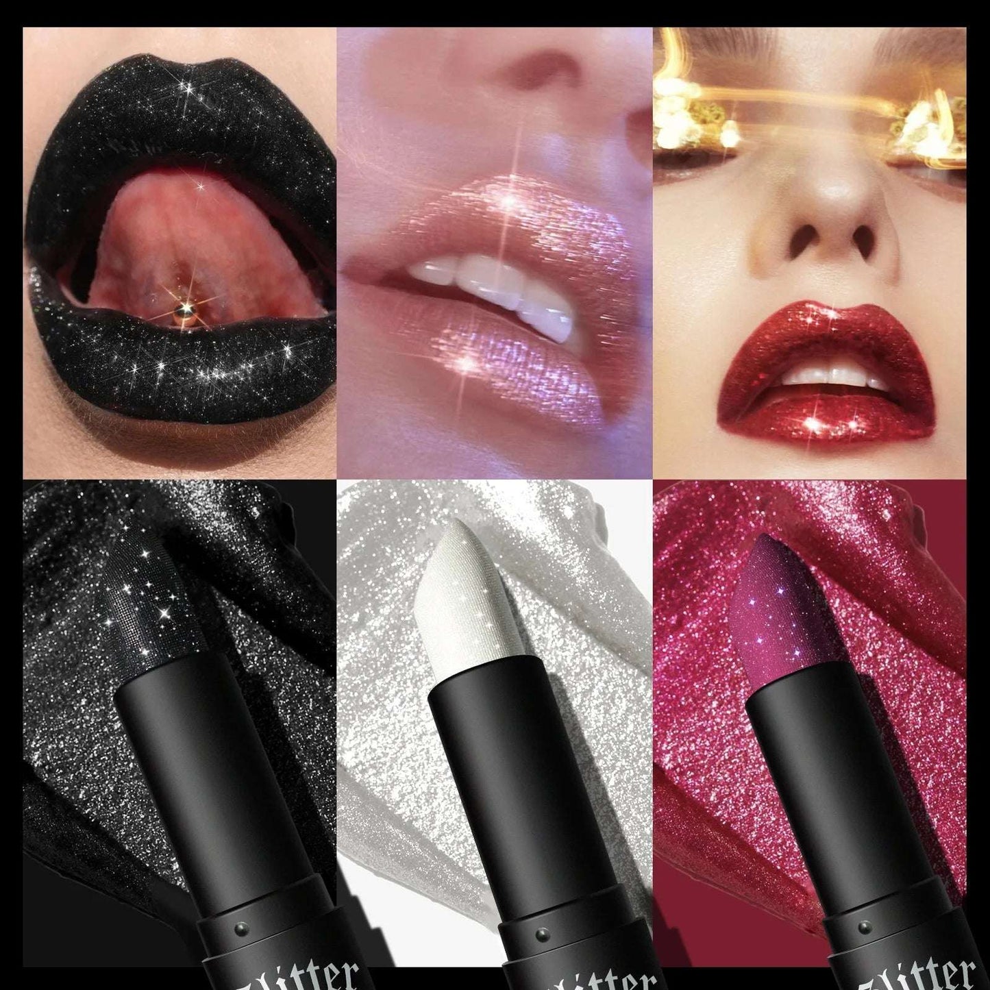 💎 7 Colors Glitter Lipstick – Waterproof Long-Lasting Diamond Pearlescent Metallic Lipstick