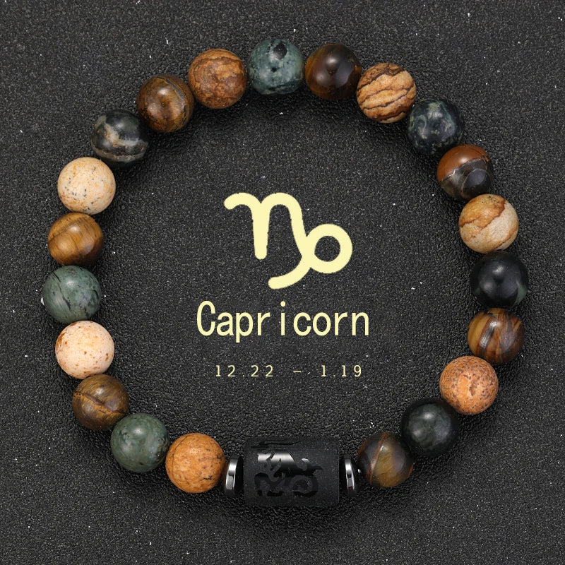✨ 12 Zodiac Natural Stone Bracelet – Cancer, Virgo, Leo, Libra – Unisex Couple & Friendship Jewelry Gift