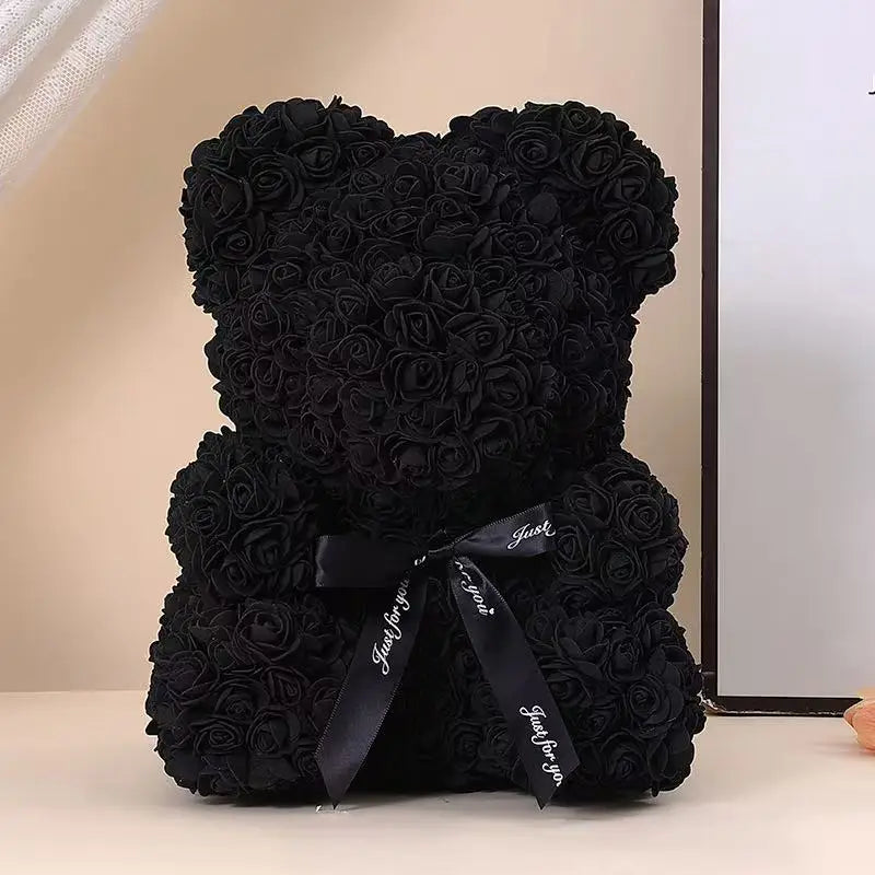 🌹 25 cm-es műrózsa virágmackó – romantikus Valentin-napi és évfordulós ajándék 🧸❤️