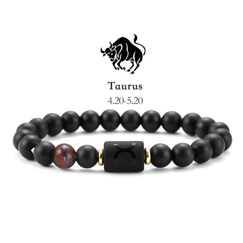 ✨ 12 Zodiac Natural Stone Bracelet – Cancer, Virgo, Leo, Libra – Unisex Couple & Friendship Jewelry Gift