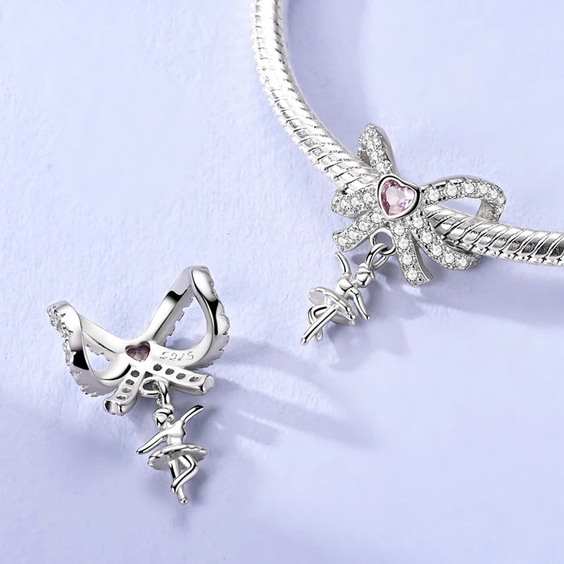 ✨ 925 Silver Cute Charms – 🐾 Cat Paw, 🎀 Bow, 🍎 Apple & ❤️ Heart | Pandora-Style Bracelet Compatible