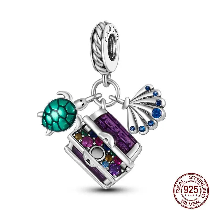 ✨ 925 Silver Ocean Charms – 🐙 Octopus, 🐢 Sea Turtle, 🐬 Dolphin & 💧 Blue Zircon | Pandora-Style Bracelet Compatible