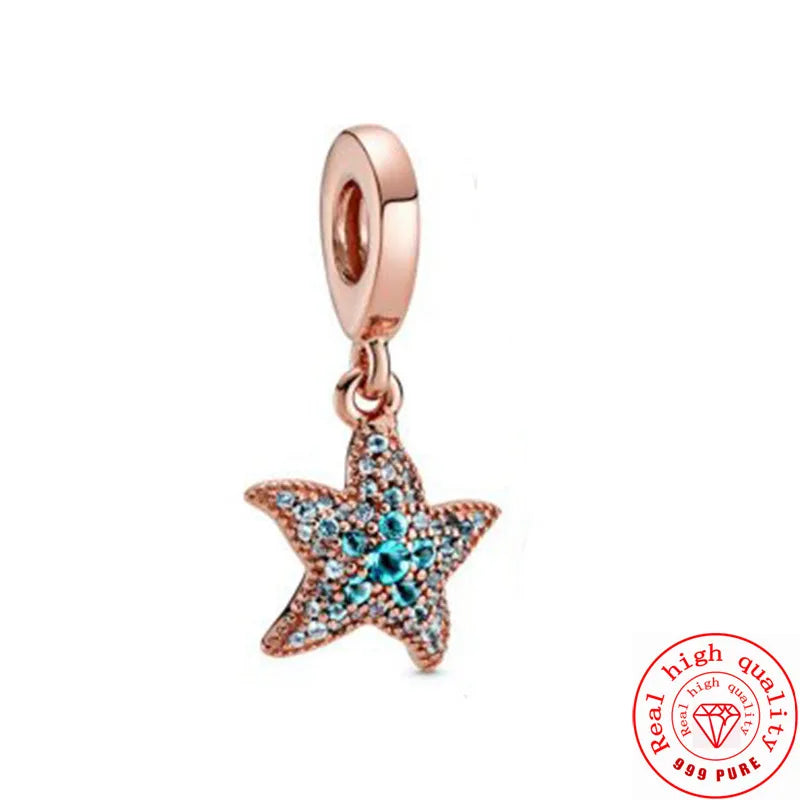 ✨ 925 Sterling Silver Ocean Charms – 🌙 Moon, ⭐ Star, ☀️ Sun & 💧 Blue Beads | Pandora-Style Bracelet Compatible