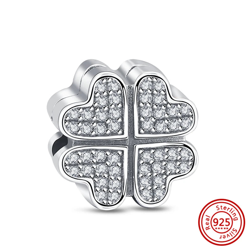 ✨ 925 Silver Sparkling Charms – ❄️ Snowflake, 🌿 Herbarium, 😇 Angel Wings & ❤️ Heart | Pandora-Style Bracelet Compatible