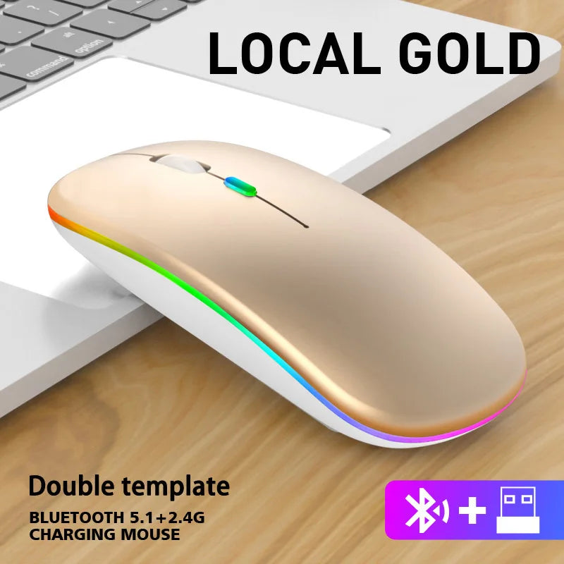 🔥 Wireless Bluetooth & 2.4GHz Dual Mode Rechargeable RGB Mouse – Silent & Ergonomic