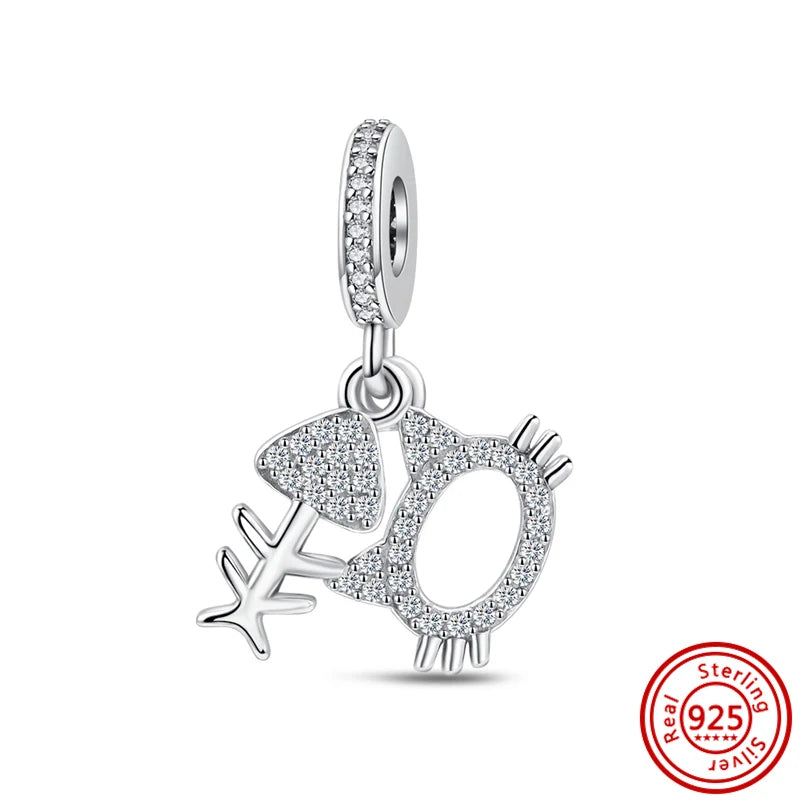 ✨ 925 Silver Sparkling Charms – ❄️ Snowflake, 🌿 Herbarium, 😇 Angel Wings & ❤️ Heart | Pandora-Style Bracelet Compatible