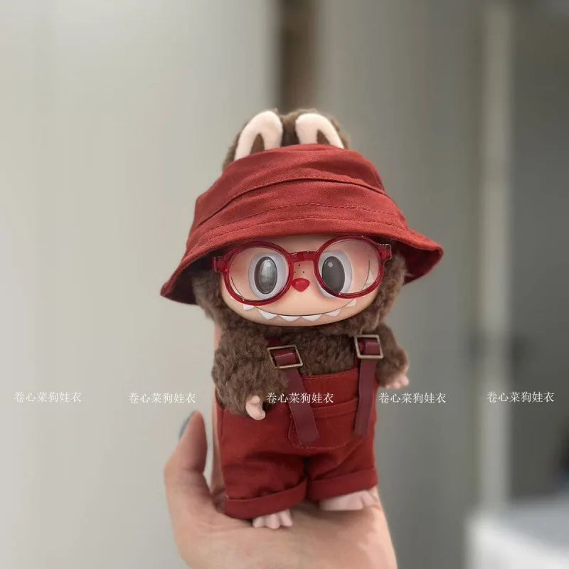 2025 Macaron Color Labubu Outfit – Strap Pants, Hat & Glasses Doll Accessories