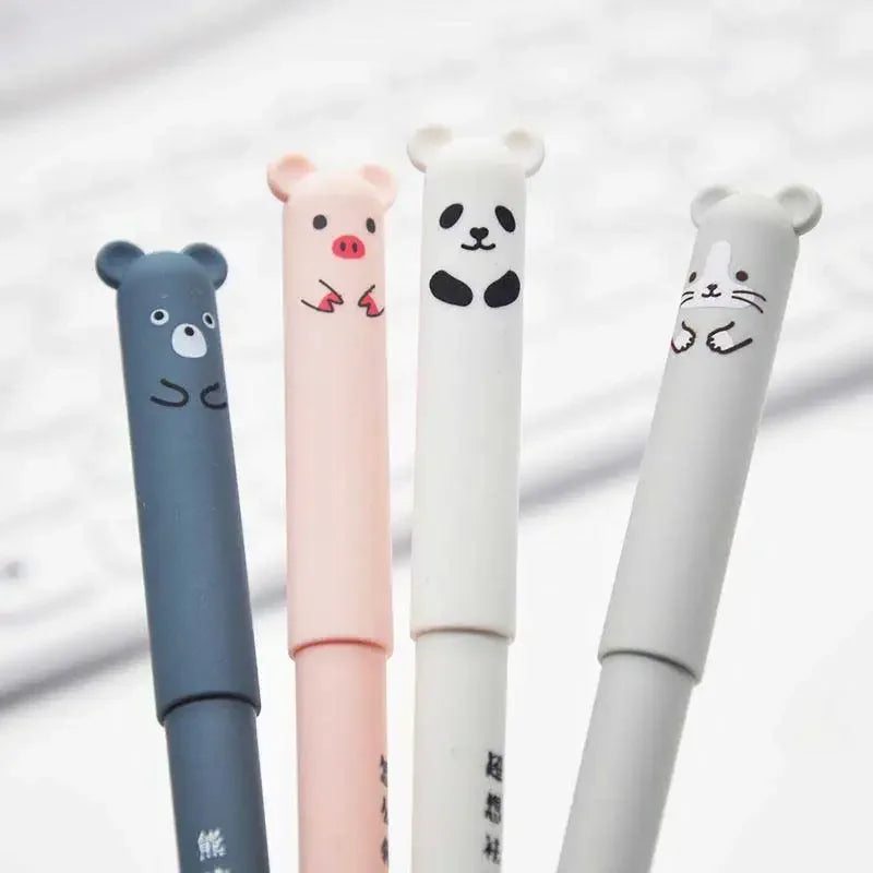 Kawaii Pig Bear Cat Erasable Gel Pen Set - 4+20 Pcs for School & Office