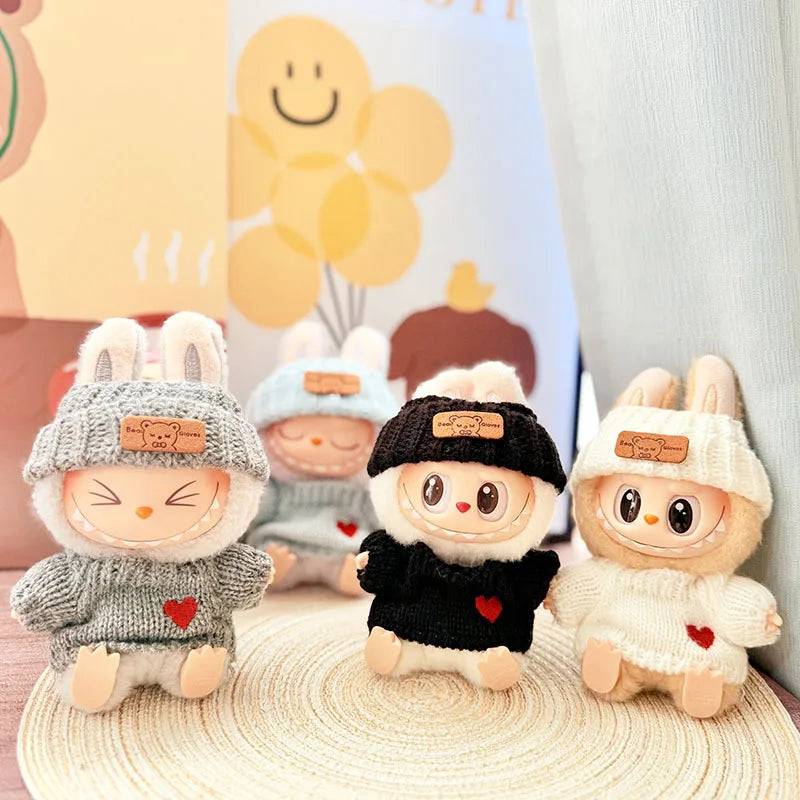 1Set Doll Clothes for 17cm Labubu Cotton Dolls – Sweater, Hat & Scarf Accessories