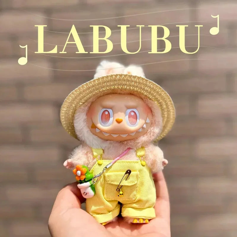 Labubu Summer Overalls Set – Energy Style Clothes with Straw Hat & Belt (15-17cm)
