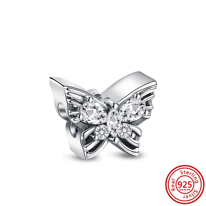 ✨ 925 Silver Sparkling Charms – ❄️ Snowflake, 🌿 Herbarium, 😇 Angel Wings & ❤️ Heart | Pandora-Style Bracelet Compatible