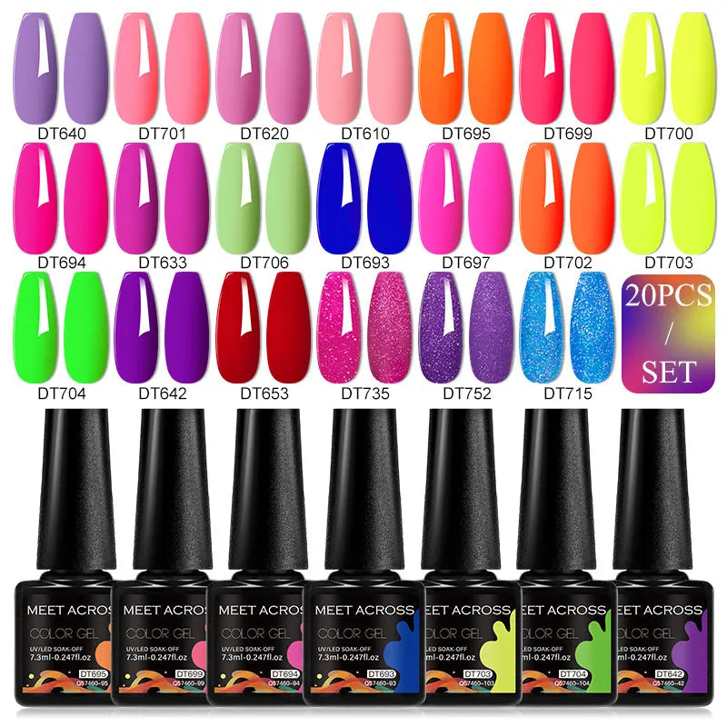 20-Piece HEMA-Free Gel Nail Polish Set – All-Season Long-Lasting UV/LED Soak-Off Kit for DIY Manicure & Nail Art