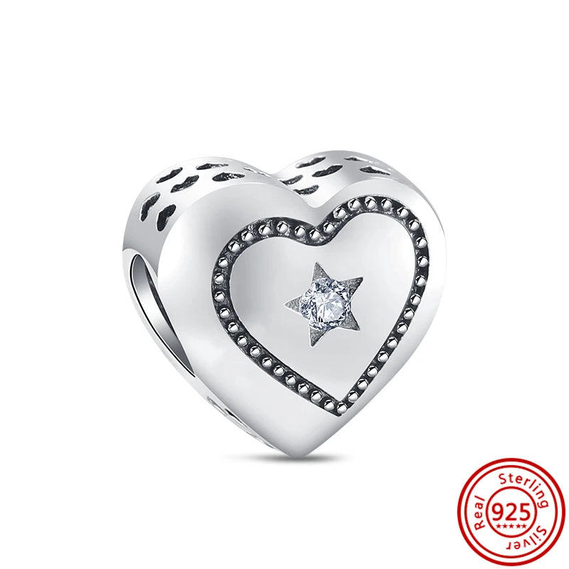 ✨ 925 Silver Sparkling Charms – ❄️ Snowflake, 🌿 Herbarium, 😇 Angel Wings & ❤️ Heart | Pandora-Style Bracelet Compatible