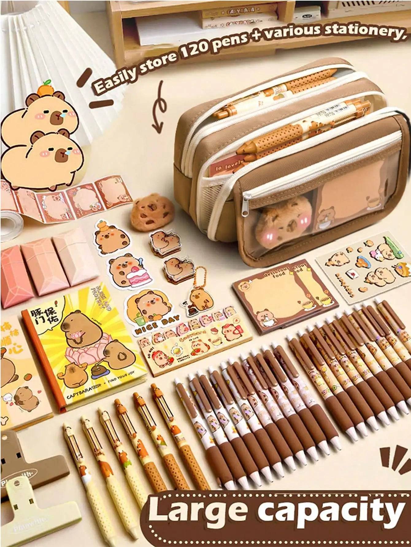 Capybara Pencil Case – 1Pc Large Capacity Flip Cover Stationery Bag for School or Office