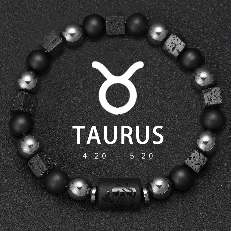 ✨ 12 Zodiac Natural Stone Bracelet – Cancer, Virgo, Leo, Libra – Unisex Couple & Friendship Jewelry Gift
